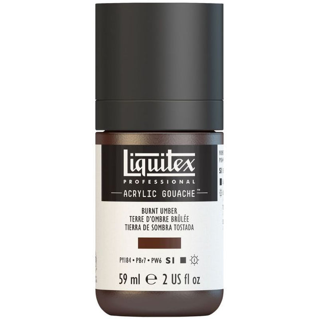 Intense burnt umber acrylic gouache paint in a 59ml tube, offering smooth, matte effects with no need for dilution.