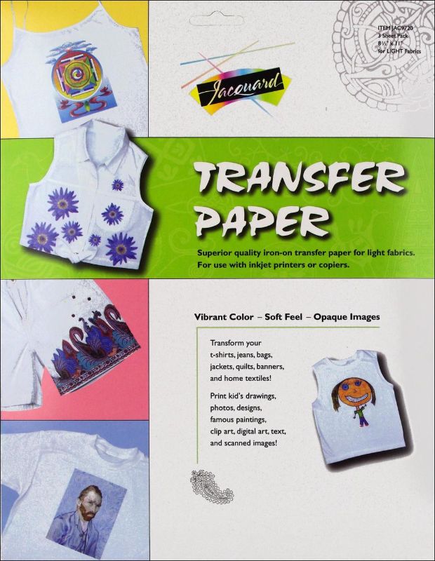 JACQUARD Iron-On Transfer Paper pack of 3, ideal for DIY projects, vibrant colors, soft feel, for light fabrics.