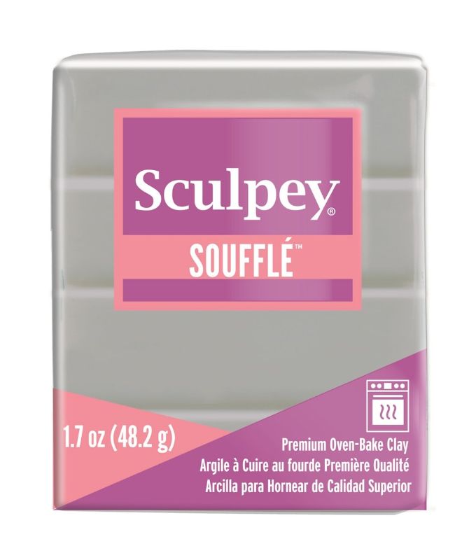 Sculpey Soufflé 48g in Concrete, versatile polymer clay with a soft suede finish for intricate designs and durable crafts.