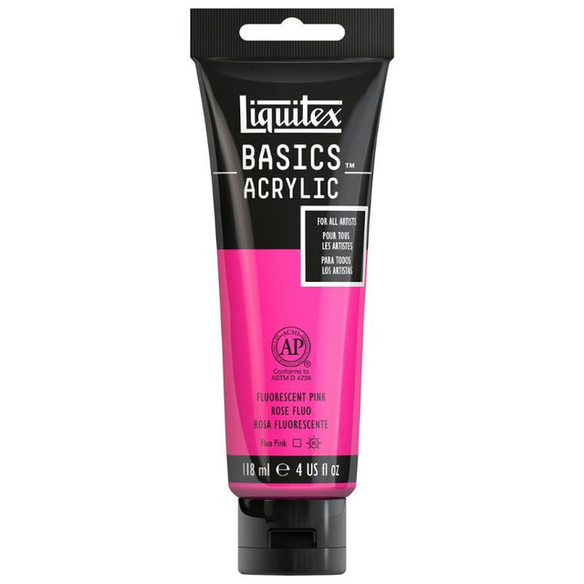 Vibrant LIQUITEX Basics Acrylic Paint in Fluro Pink, perfect for various painting techniques with excellent coverage and quality.