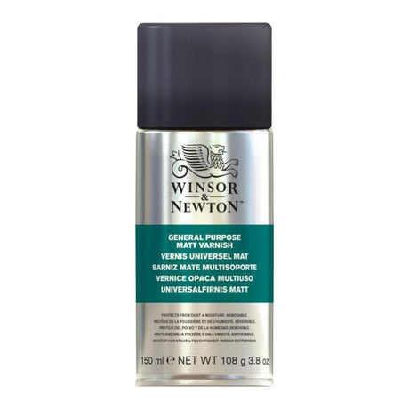 WINSOR & NEWTON Artists' Varnish Matt Aerosol 150ml spray for protecting oil, acrylic artworks with a non-yellowing, matte finish.