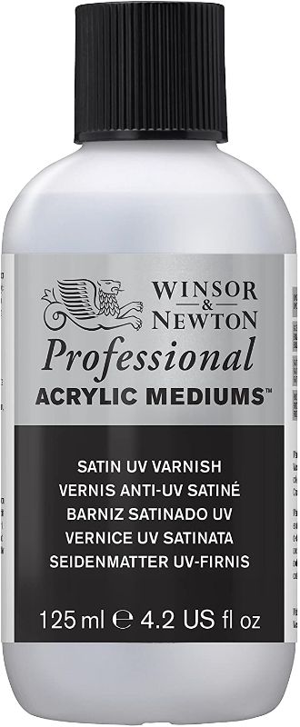 Satin UV varnish for professional artists, protects artwork from pollutants and UV damage while enhancing lightfastness.