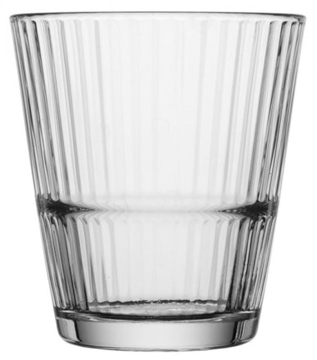 Elegant Pasabahce Grande-Sunray 290ml tumblers with ridged design, set of 12, ideal for any dining occasion.