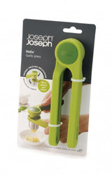 Joseph Joseph Helix Garlic Press with ergonomic design for effortless crushing, made of stainless steel and nylon, easy to clean.