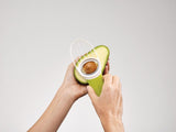 Ergonomic avocado tool with folding blade, stainless-steel pitter, and versatile slicing head for easy preparation.