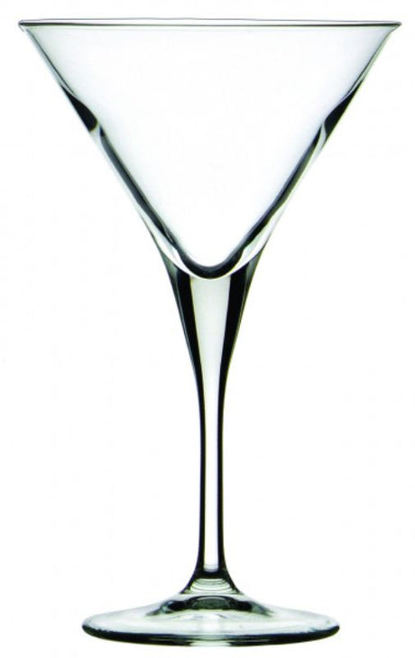 Set of 6 Bormioli Rocco Ypsilon Martini glasses with elegant design, thin stem, and 245ml capacity, perfect for cocktails.