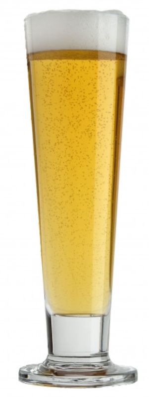 Set of 6 elegant footed pilsner glasses for beer and cocktails, crafted in Thailand, 420ml capacity each.