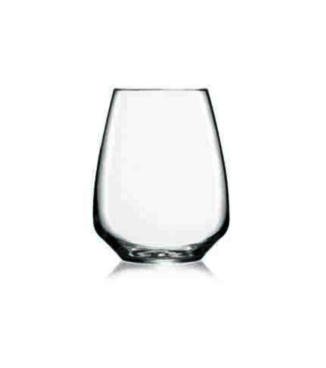 Set of 6 Luigi Bormioli Stemless Riesling glasses with angular design, crafted from lead-free crystal for brilliance and durability.