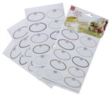 Vintage-inspired adhesive labels for home canning, featuring colorful frames to personalize jars and identify contents.
