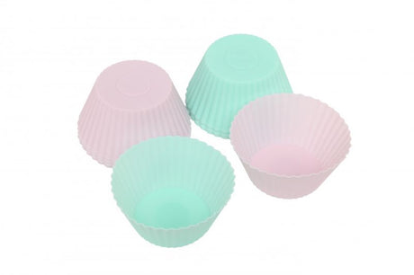 Premium flexible cupcake cases in a 12 pack, suitable for oven, microwave, fridge, and dishwasher, perfect for baking.