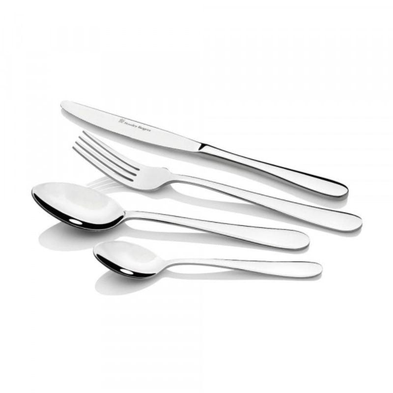 Elegant 24-piece stainless steel cutlery set with mirror finish, perfect for casual and formal dining, packaged in a gift box.