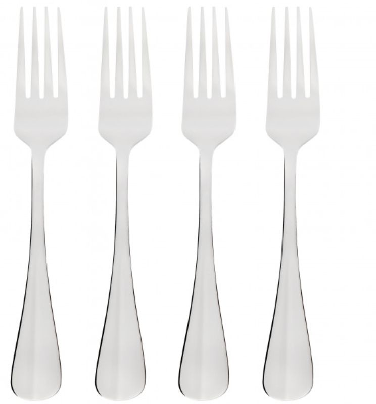 Elegant 4-piece stainless steel dinner fork set featuring a timeless design and mirror finish, ideal for versatile dining.