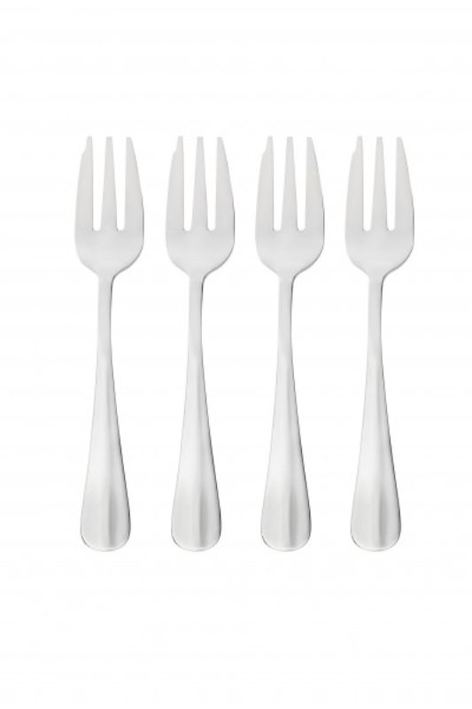 Stainless steel Wiltshire Baguette Cake Fork set, 4 pieces with mirror finish, ideal for elegant desserts and tea gatherings.