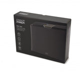 Joseph Joseph Folio Steel 4-piece chopping board set in carbon black, features organized boards in a fingerprint-proof case.