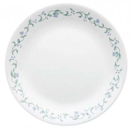 Set of 6 Corelle 26cm dinner plates featuring periwinkle-blue blossoms and lacy vines, designed for durability and elegance.