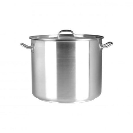 Chef Inox 8.25L stainless steel stockpot with lid, perfect for soups and stews, featuring precise steam control and durable design.