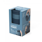 Blue Joseph Joseph Sipp Travel Mug with flip-top cap for hygiene, 340 ml capacity, leakproof, and non-slip grip.