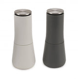 Elegant Joseph Joseph Milltop Salt and Pepper Set with inverted design, durable ceramic grinder, and adjustable coarseness.