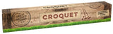 A complete croquet set featuring 4 wooden mallets, 4 balls, 6 hoops, and instructions, ideal for outdoor family fun.