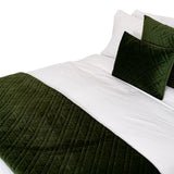 Luxurious fern green quilted coverlet in Holland Velvet for King Single bed, featuring hypo-allergenic recycled microfiber insulation.