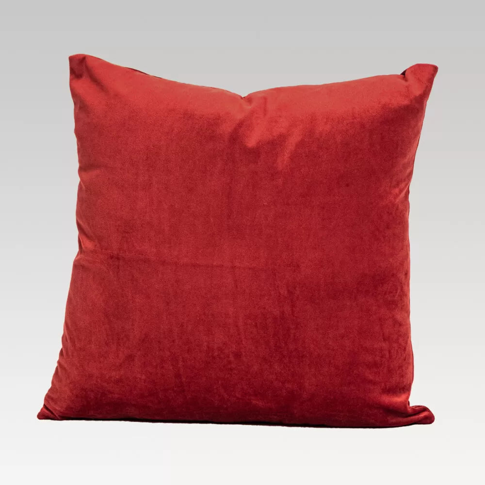 Luxurious russet velvet cushion cover, 50cm square, featuring a zip enclosure for easy care and elegant home decor enhancement.