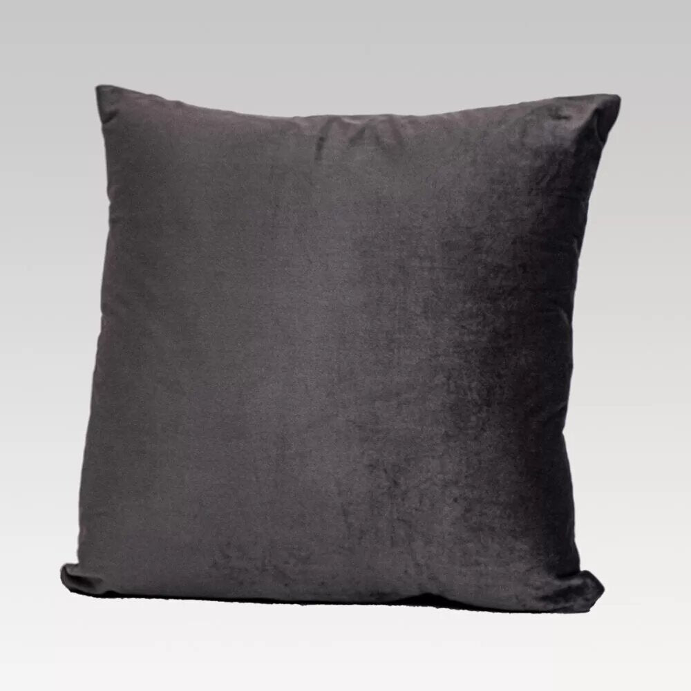 Stylish 50cm pewter velvet cushion cover with zip enclosure, perfect for enhancing decor on sofas or beds.