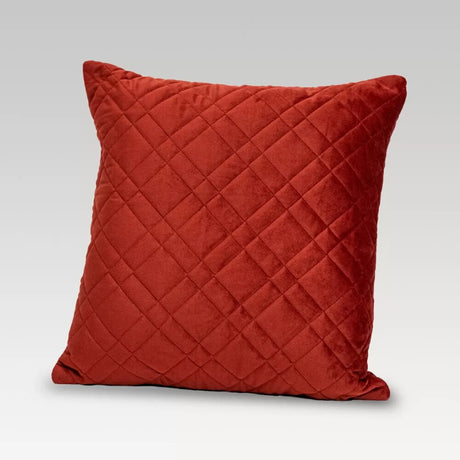 Luxurious russet quilted cushion cover in soft Holland Velvet, perfect for adding elegance to any living space.