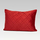 Quilted russet velvet cushion cover, oblong shape, with zip enclosure and eco-friendly filling for stylish home decor.