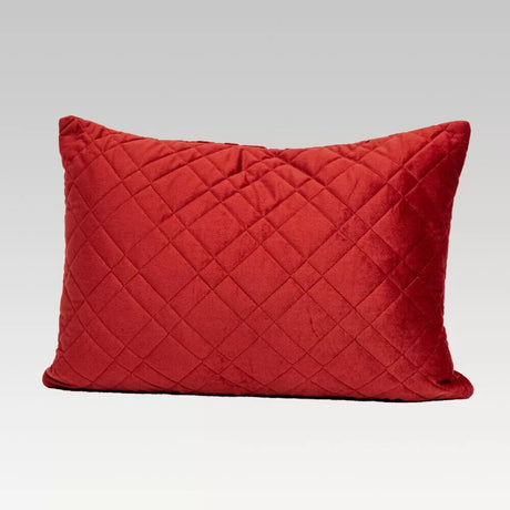 Quilted russet velvet cushion cover, oblong shape, with zip enclosure and eco-friendly filling for stylish home decor.