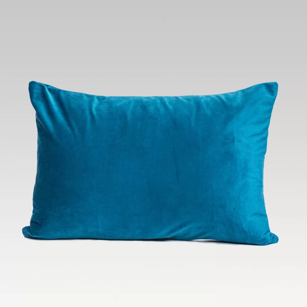 Teal oblong cushion cover made from durable Holland Velvet with zip closure, perfect for adding elegance to decor.