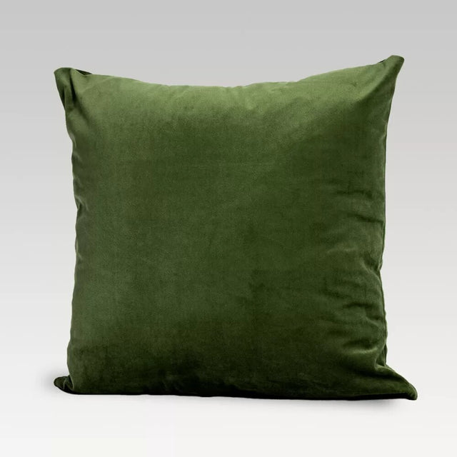 Elegant fern-colored velvet cushion cover, 50cm square, featuring a zip enclosure for easy care and a touch of luxury.