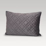 Quilted velvet cushion cover in pewter, 35x50cm, featuring a zip closure and sustainable microfibre filling for luxury and comfort.