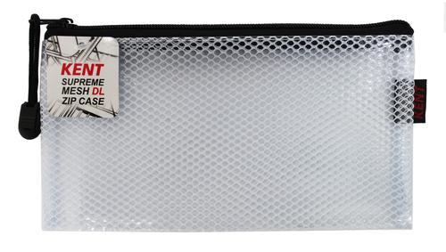 Kent Mesh Case DL in honeycomb plastic with reinforced zipper, measuring 220 x 115mm, ideal for organizing essentials.