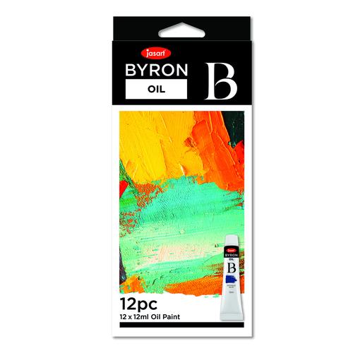 Colorful JASART BYRON Oil Paint Set of 12, featuring vibrant 12ml tubes in essential shades for artists.