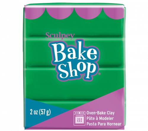 Bright green Sculpey Bake Shop clay (57g) ideal for crafting, remains soft until baked, perfect for all ages and projects.