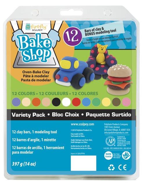 Sculpey Bake Shop Variety Pack of 12 vibrant 14oz oven-bake clay blocks, perfect for creative crafting and sculpting projects.