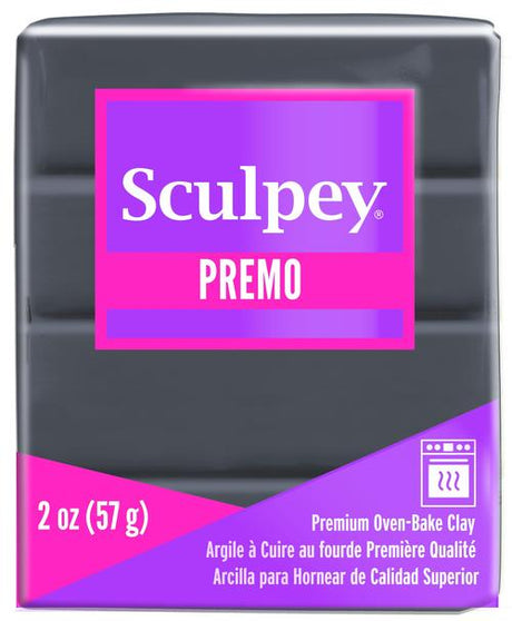 Slate-colored Sculpey Premo polymer clay, 57g, ideal for detailed crafting, molding, and durable art projects.