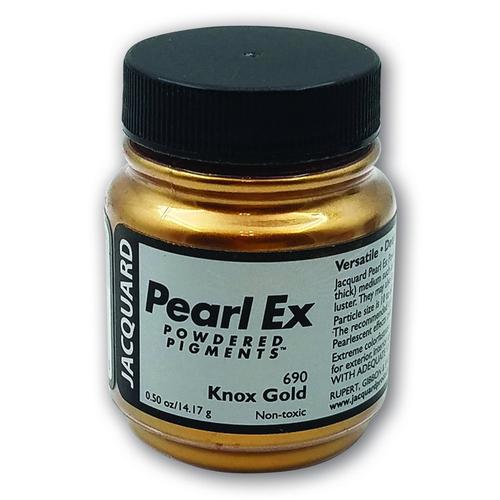 Pearl Ex Powdered Pigment in Knox Gold 690, perfect for metallic effects on various surfaces like glass, clay, and paper.