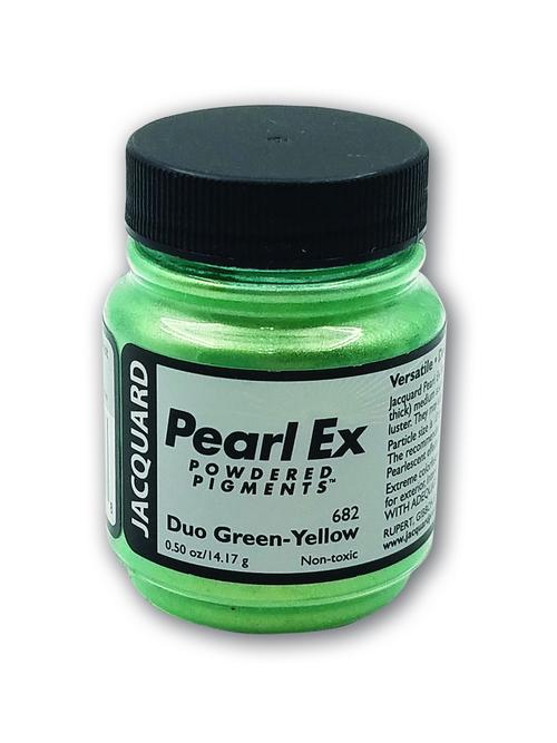 Pearl Ex Powdered Pigment in Duo Green Yellow (14g), ideal for metallic effects in art on various surfaces.