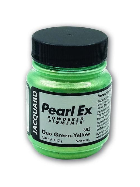 Pearl Ex Powdered Pigment in Duo Green Yellow (14g), ideal for metallic effects in art on various surfaces.