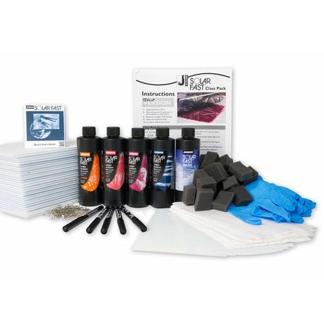 SolarFast Class Pack by Jacquard for vibrant sun prints and photograms, includes dyes, fabric sheets, and instructional materials.