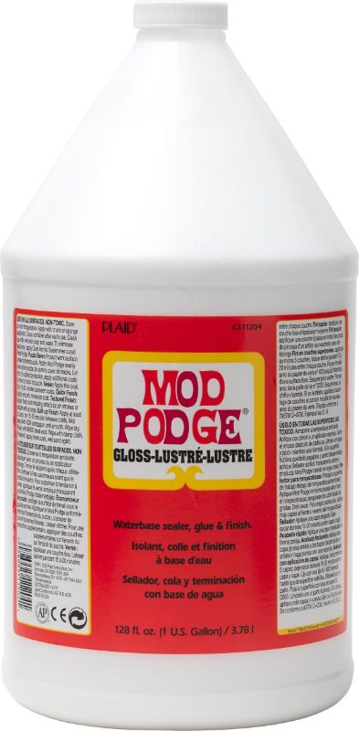 Mod Podge Gloss 64oz bottle, an all-in-one non-toxic glue and sealer for crafting with a glossy finish on various surfaces.