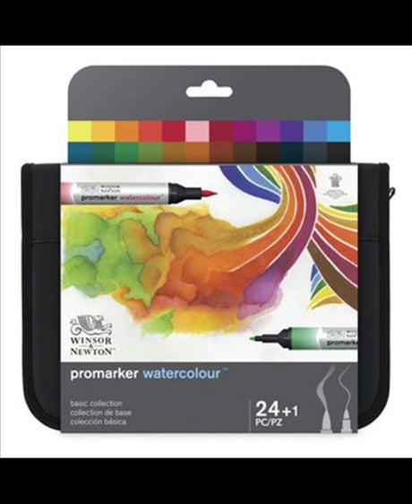 Winsor & Newton Promarker Watercolour Set of 24 featuring twin-tipped markers for vibrant, blendable artwork.