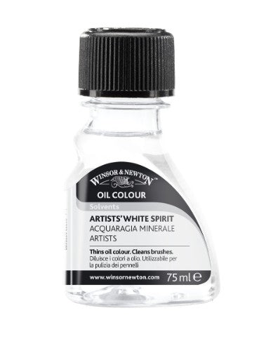 75ml bottle of Winsor & Newton Artists' White Spirit, ideal for thinning oil paints and cleaning brushes with optimal performance.