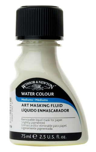 Winsor & Newton Art Masking Fluid 75ml, a pigmented latex fluid for precise masking in watercolor art projects.