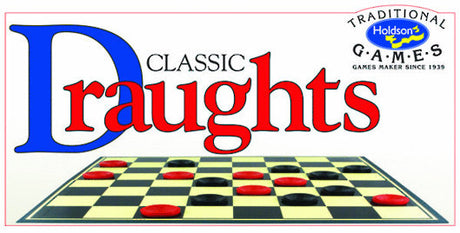 Holdson Draughts Boxed Game featuring a wooden board and elegant pieces, perfect for family strategy nights.