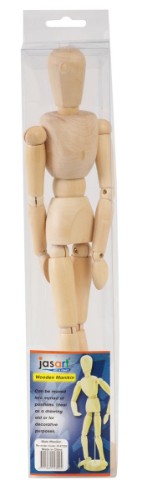 12-inch male poseable manikin by Jasart, ideal for art references and creative displays with adjustable joints.