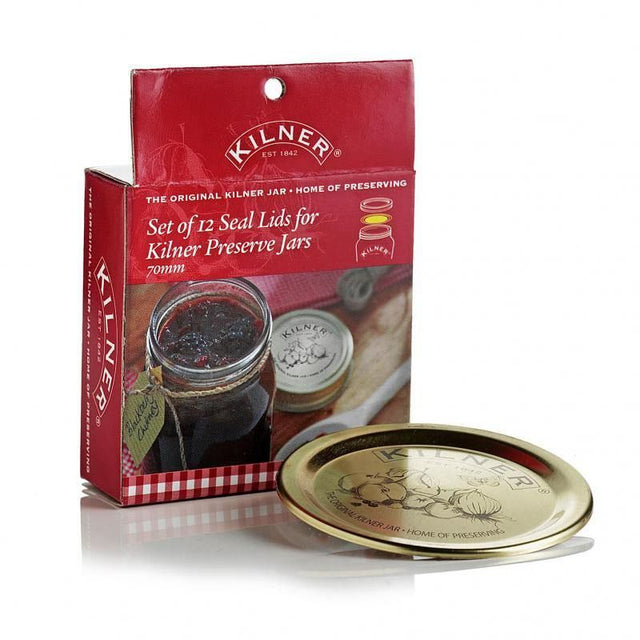 Kilner Genuine Preserve Lid Seals Set of 12 for 250ml, 500ml, and 1L jars, essential for home canning and preserving freshness.