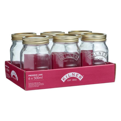 Kilner Preserve Jar Set of 6 - vintage glass jars with airtight lids for homemade jams, chutneys, and pickles.