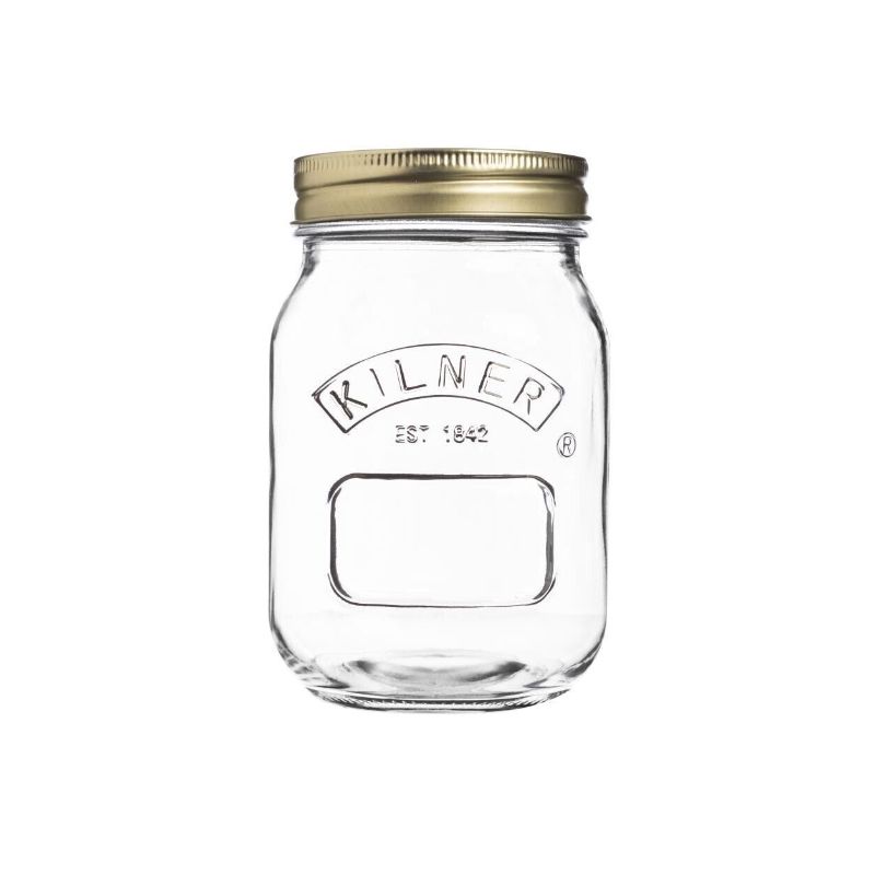 Set of 6 Kilner glass preserve jars with vintage design, ideal for canning jams, chutneys, and pickles, featuring airtight lids.